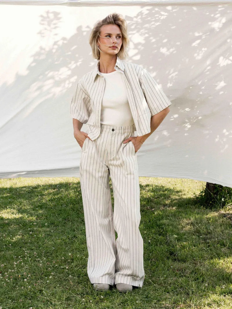 Wide Leg Striped Jeans van Catwalk Junkie, kleur Ecru