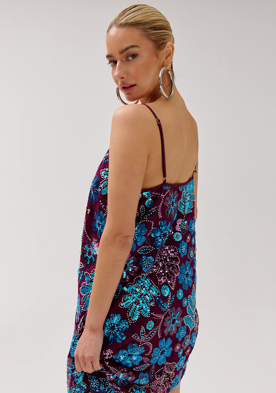 Jurk Romy van Harper & Yve, kleur Cassis Blue Sequin