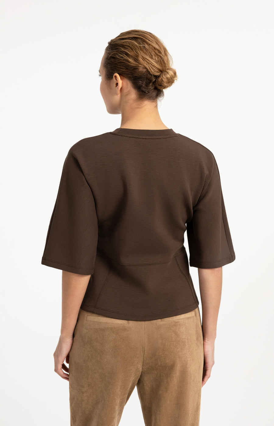 Jersey Top Met Wijde Halflange Mouwen van YAYA, kleur Slate Black Brown