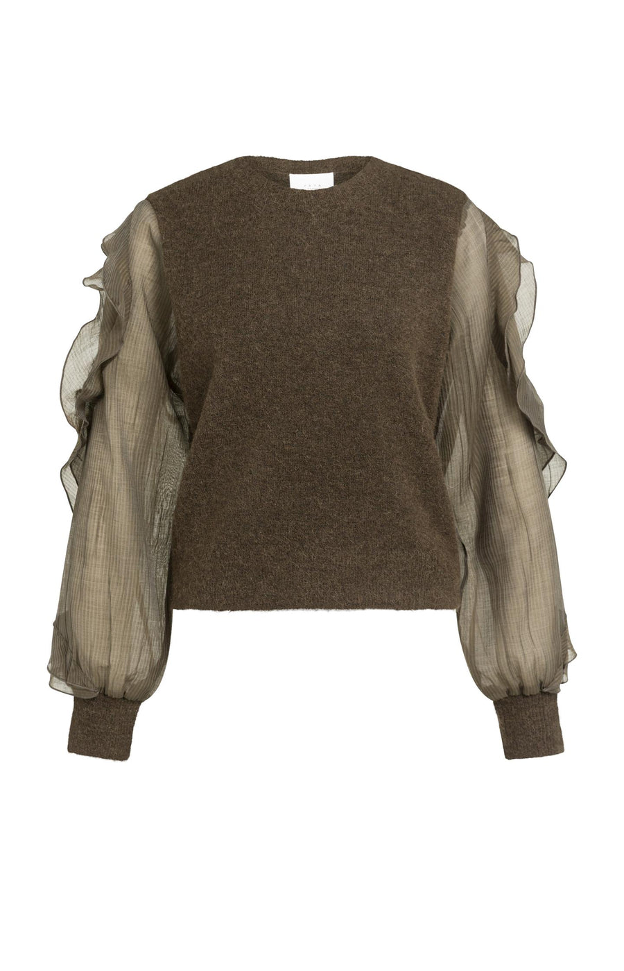 Gebreide Trui Met Ruchesmouwen van YAYA, kleur Slate Black Brown