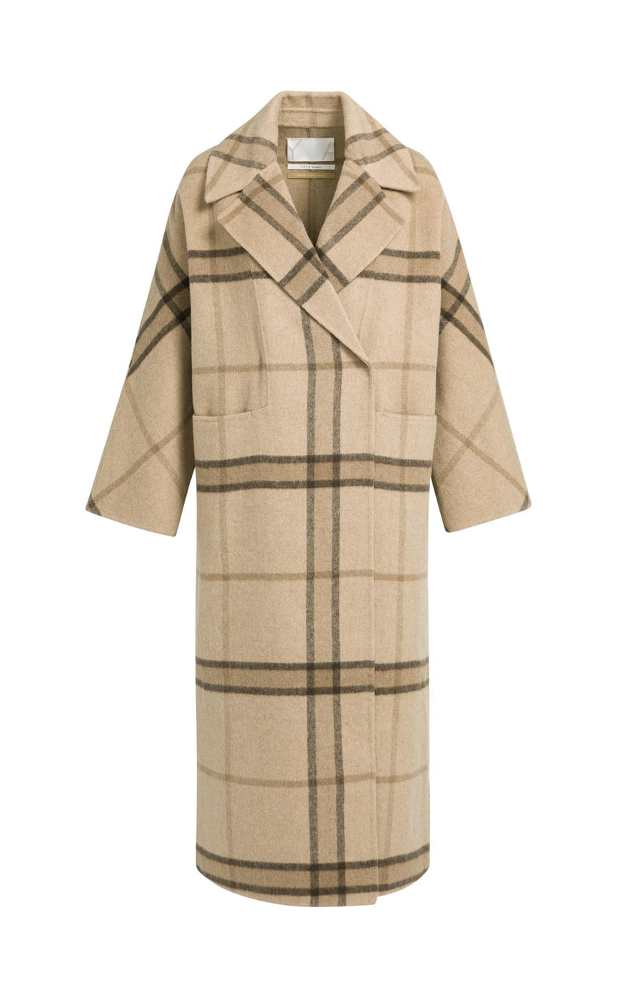 Lange Geruite Jas Van Wolmix Met Oversized Pasvorm van YAYA, kleur Cornstalk Brown Dessin
