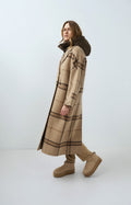 Lange Geruite Jas Van Wolmix Met Oversized Pasvorm van YAYA, kleur Cornstalk Brown Dessin