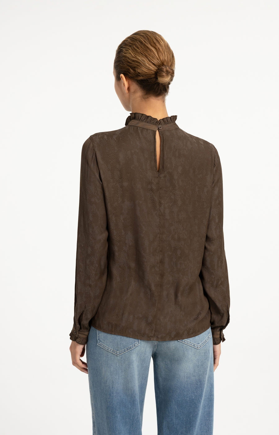 Top Met Ruches En Lange Mouwen van YAYA, kleur Slate Black Brown Dessin