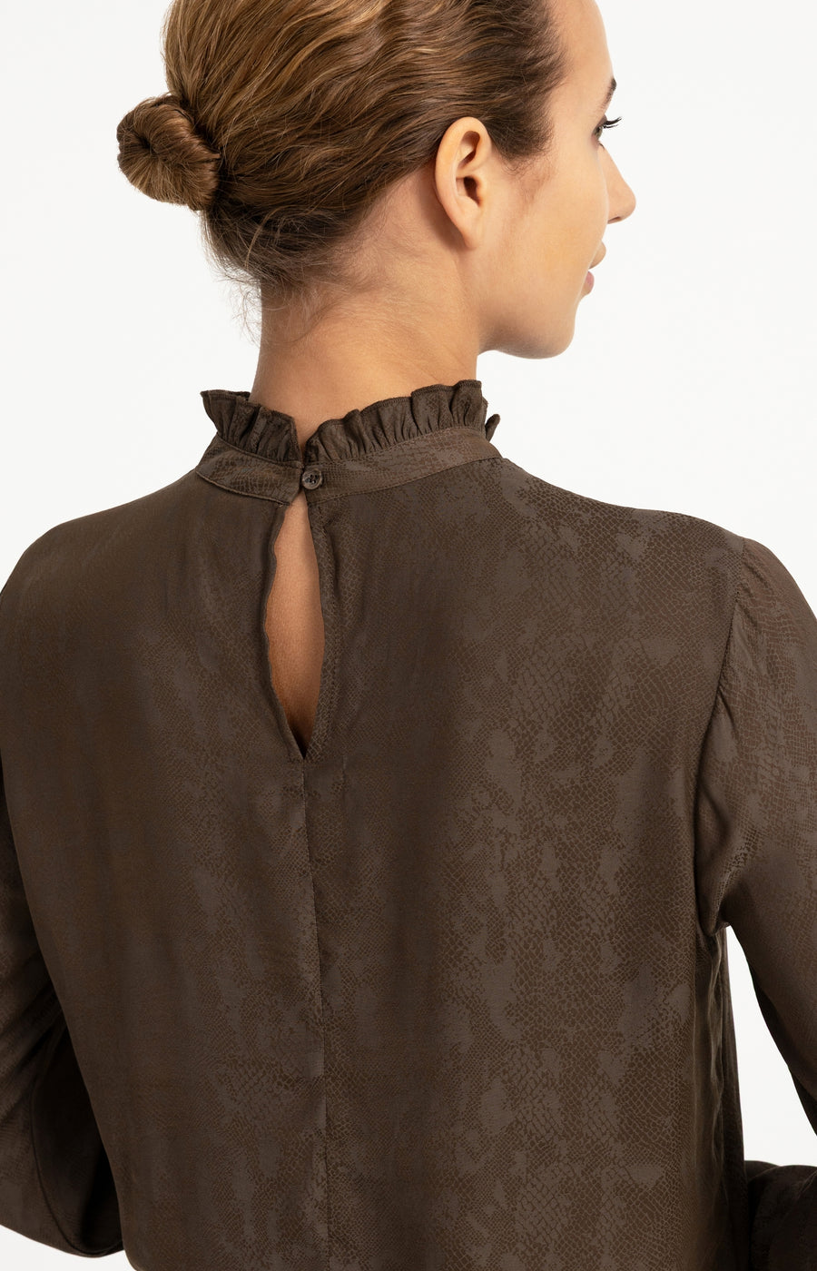 Top Met Ruches En Lange Mouwen van YAYA, kleur Slate Black Brown Dessin