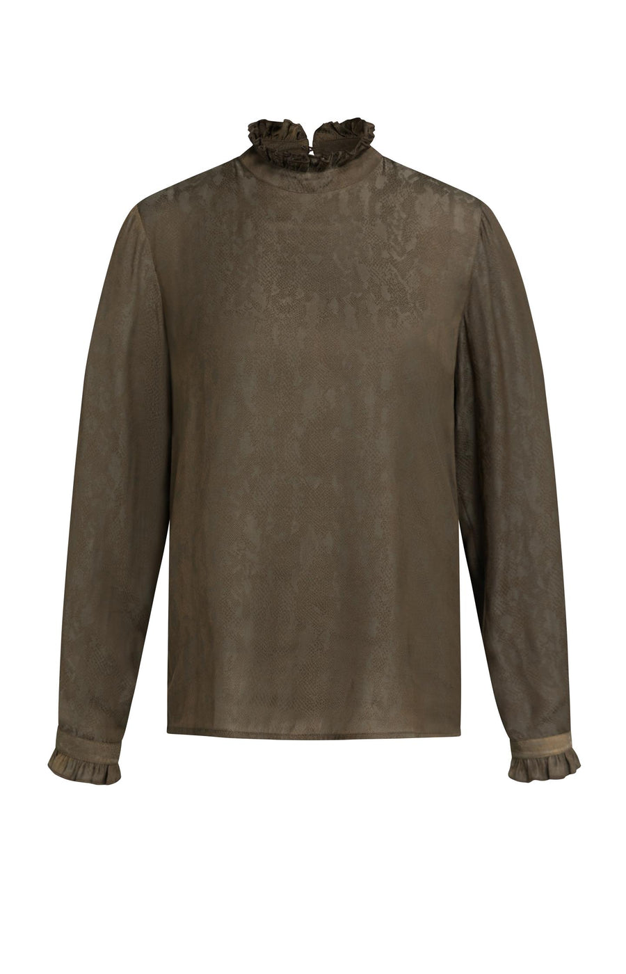 Top Met Ruches En Lange Mouwen van YAYA, kleur Slate Black Brown Dessin