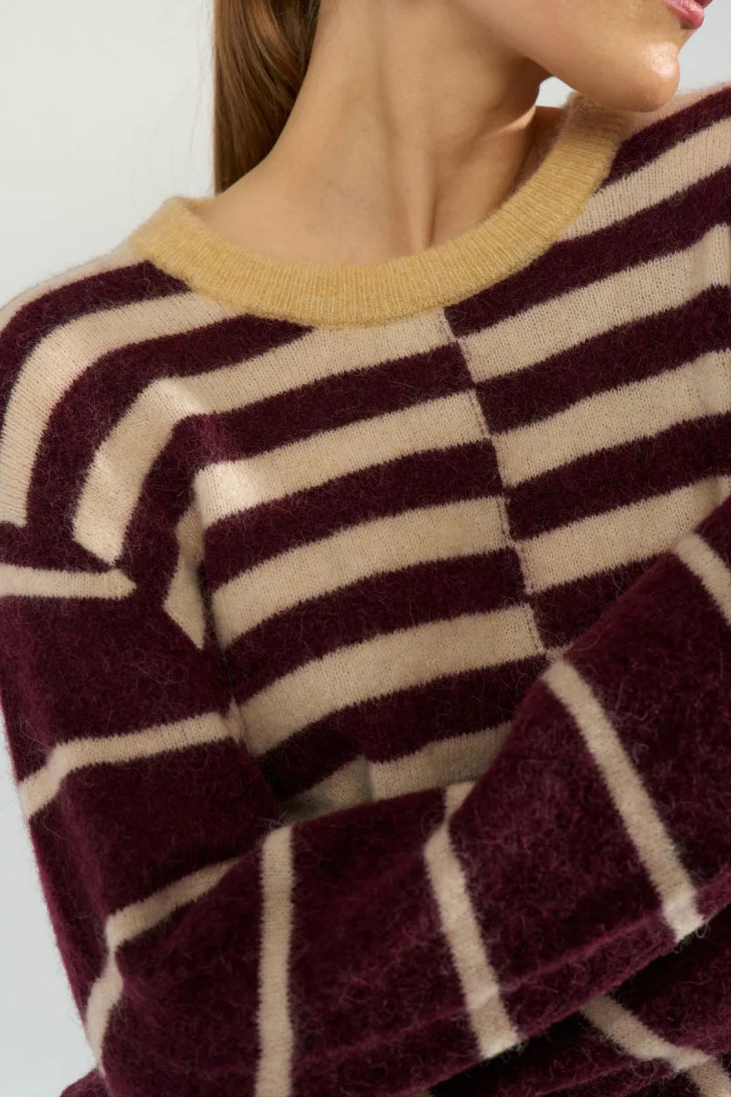Nuriette Block Stripe Pullover van Nümph, kleur Fig
