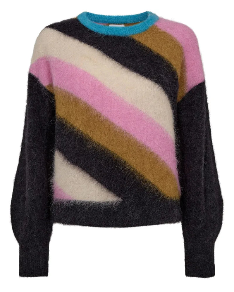 Nusuri Multi Stripe Pullover van Nümph, kleur Obsidian