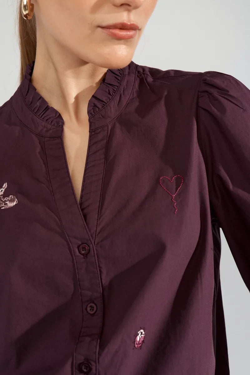 Nutenja V-Neck Shirt van Nümph, kleur Fig