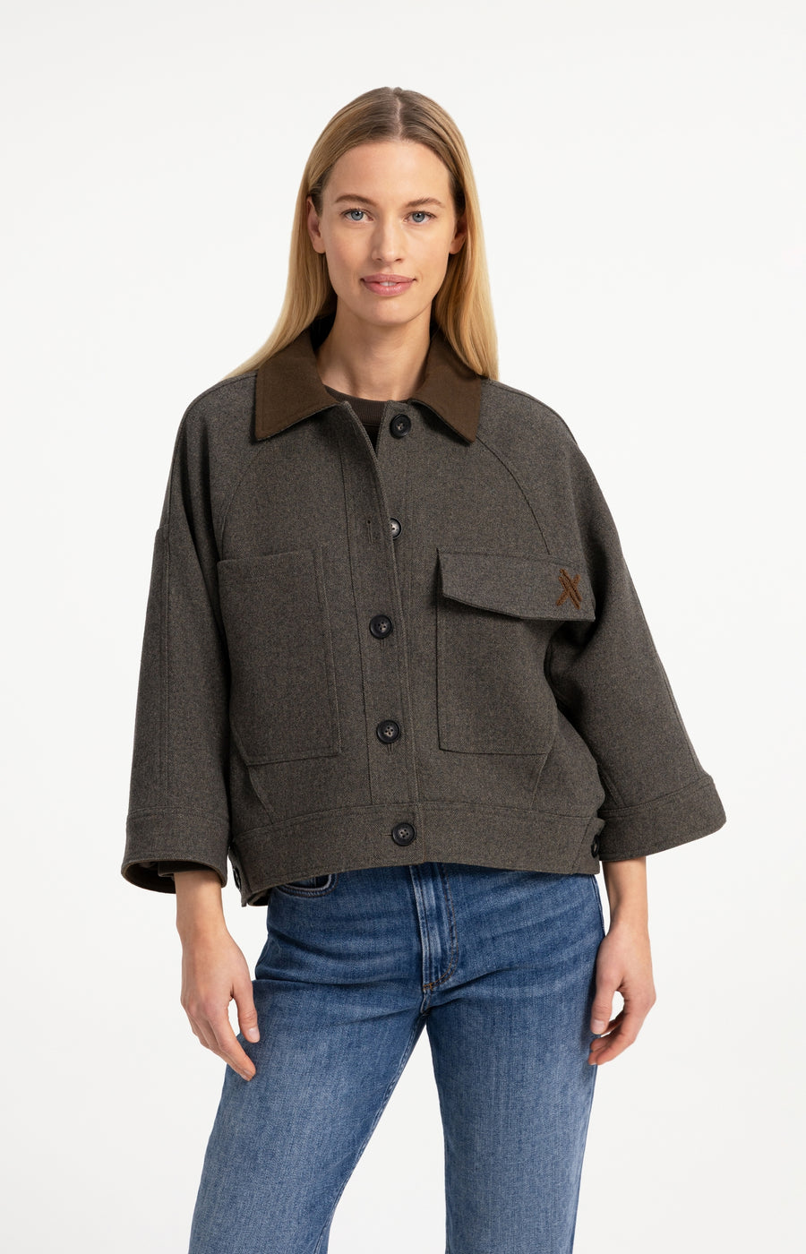 Oversized Wollen Jack Met Contrasterende Kraag van YAYA, kleur Grey Melange