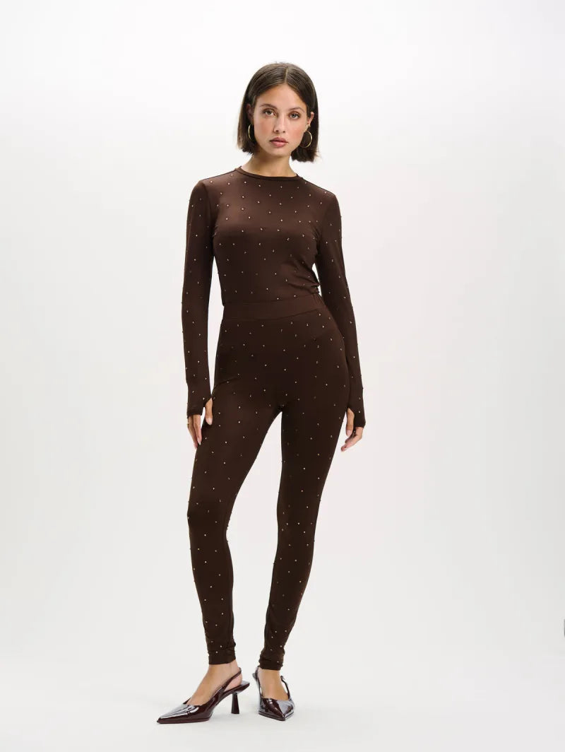 Anna Knitted Legging Rhinestones van Refined Department, kleur Brown