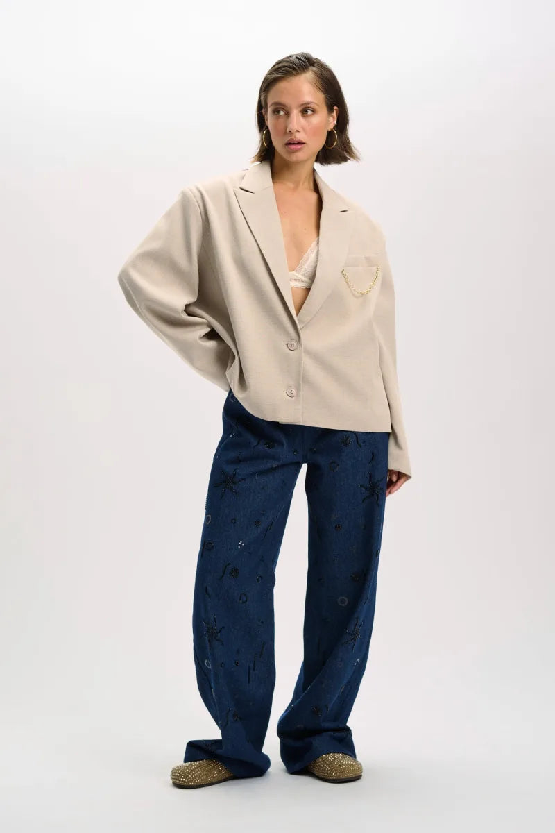 Cropped Blazer Jackie van Refined Department, kleur Sand