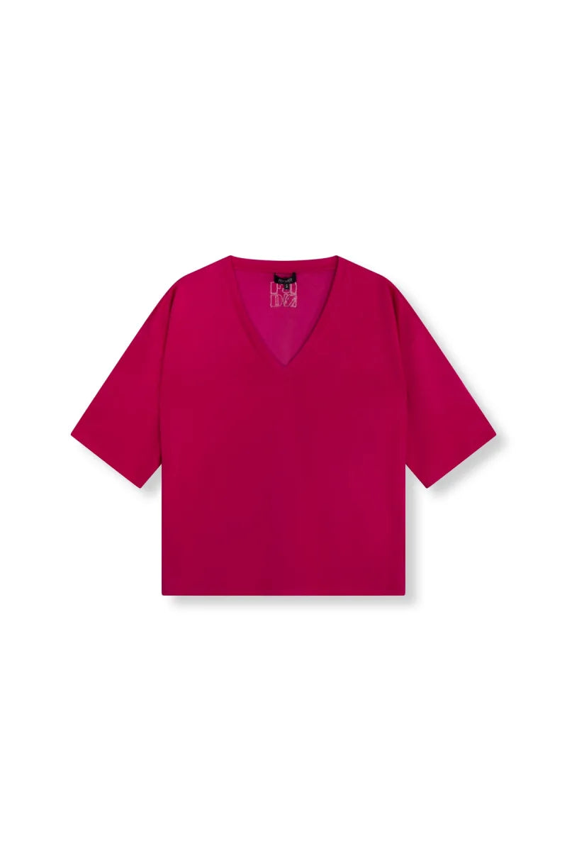 Dolla V Neck T-Shirt van Refined Department, kleur Raspberry