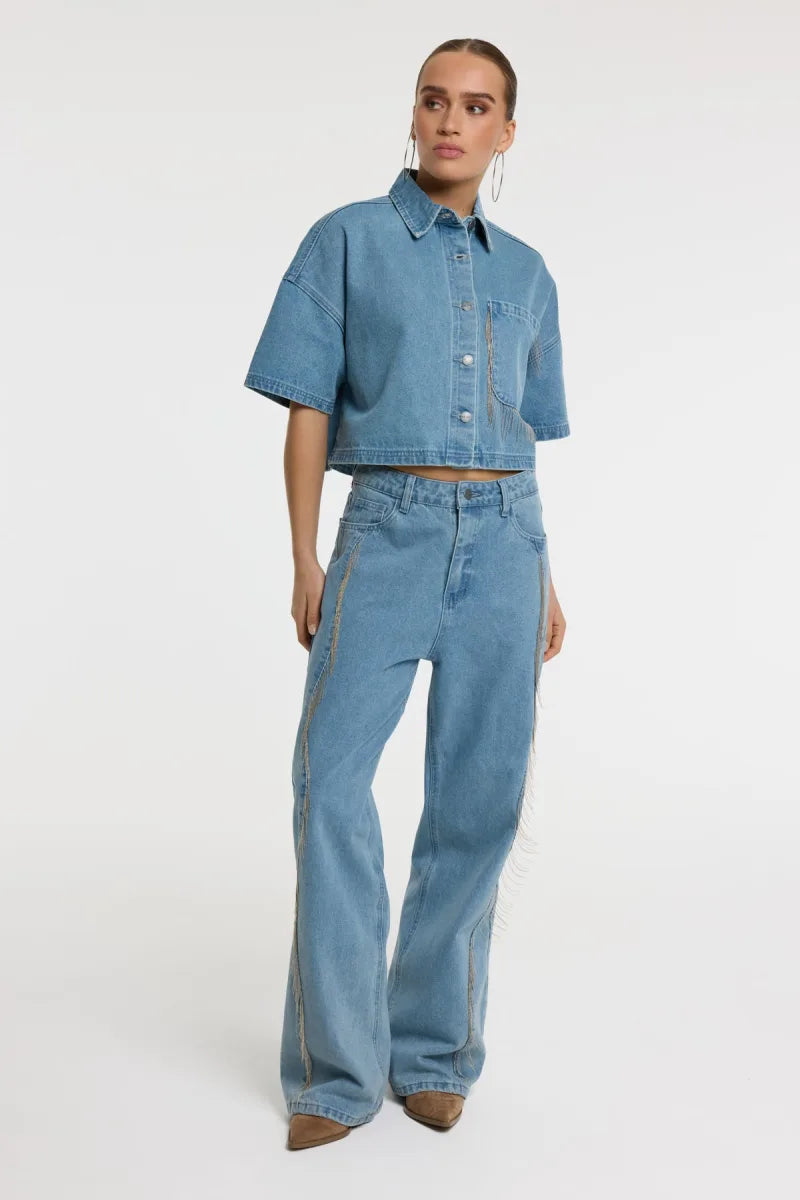 Payton Fringes Denim Pants van Refined Department, kleur Light Blue