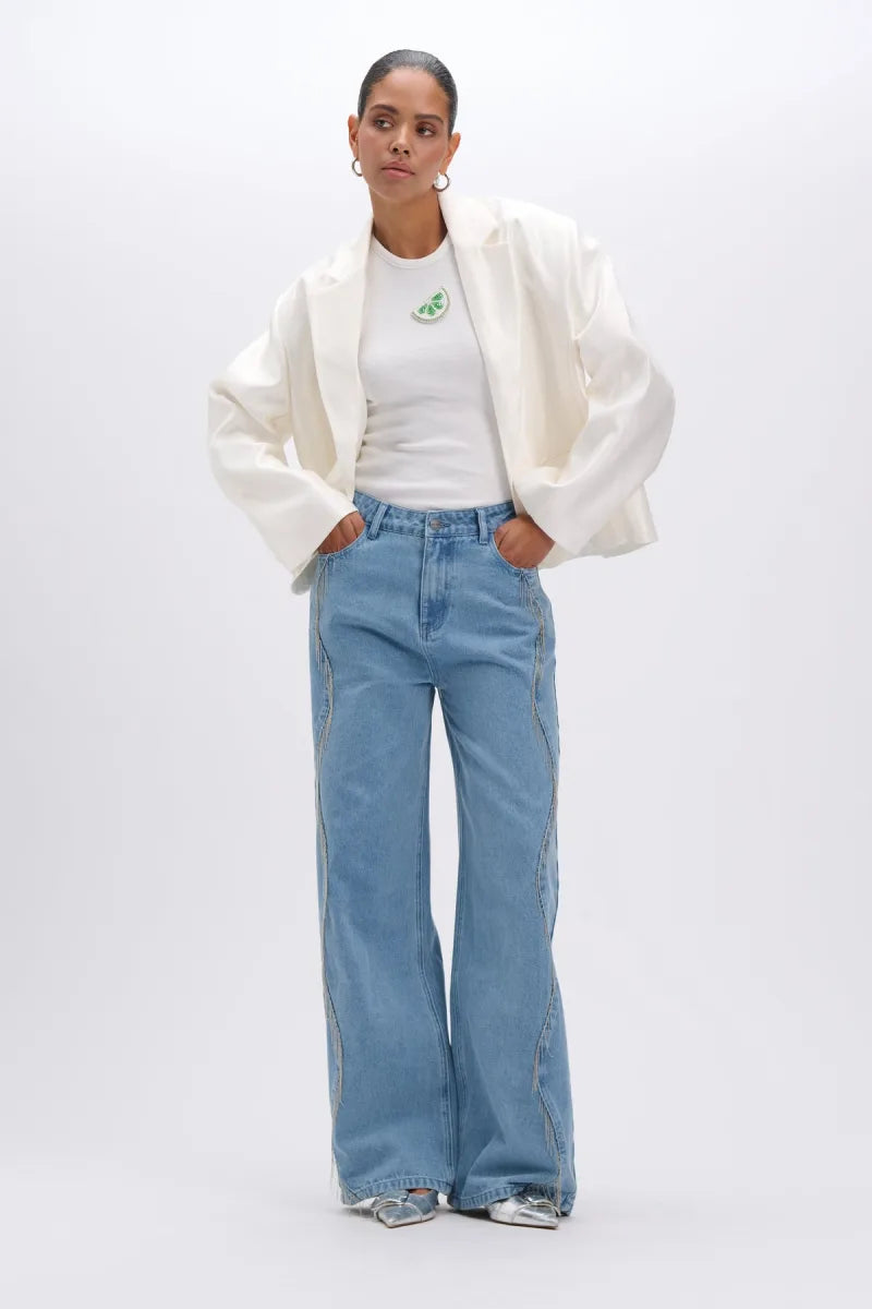 Payton Fringes Denim Pants van Refined Department, kleur Light Blue