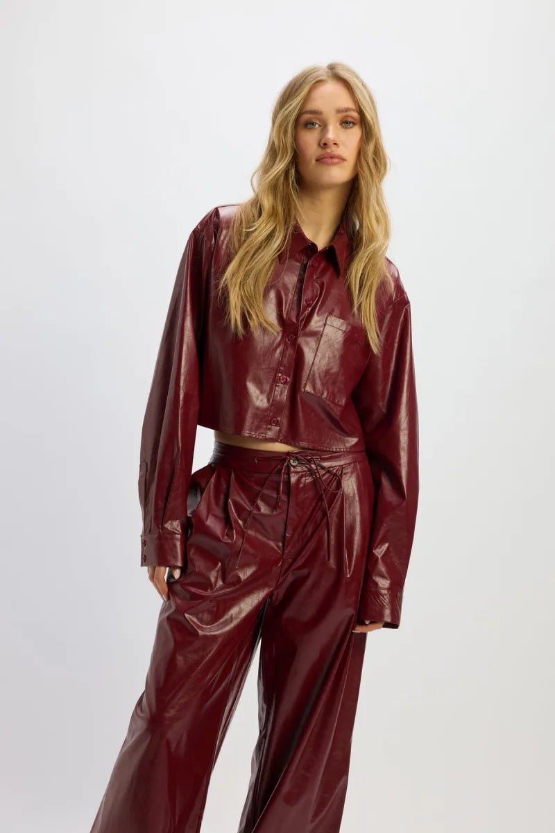 Pu Blouse van Refined Department, kleur Bordeaux