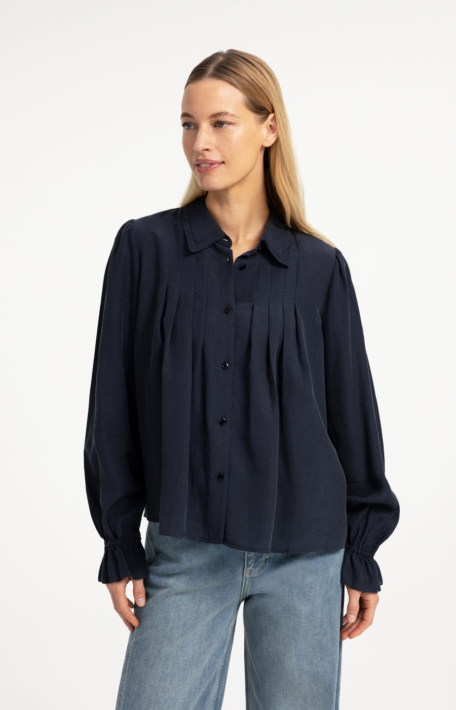 Transparante Blouse Met Plooidetails van YAYA, kleur Cat Black