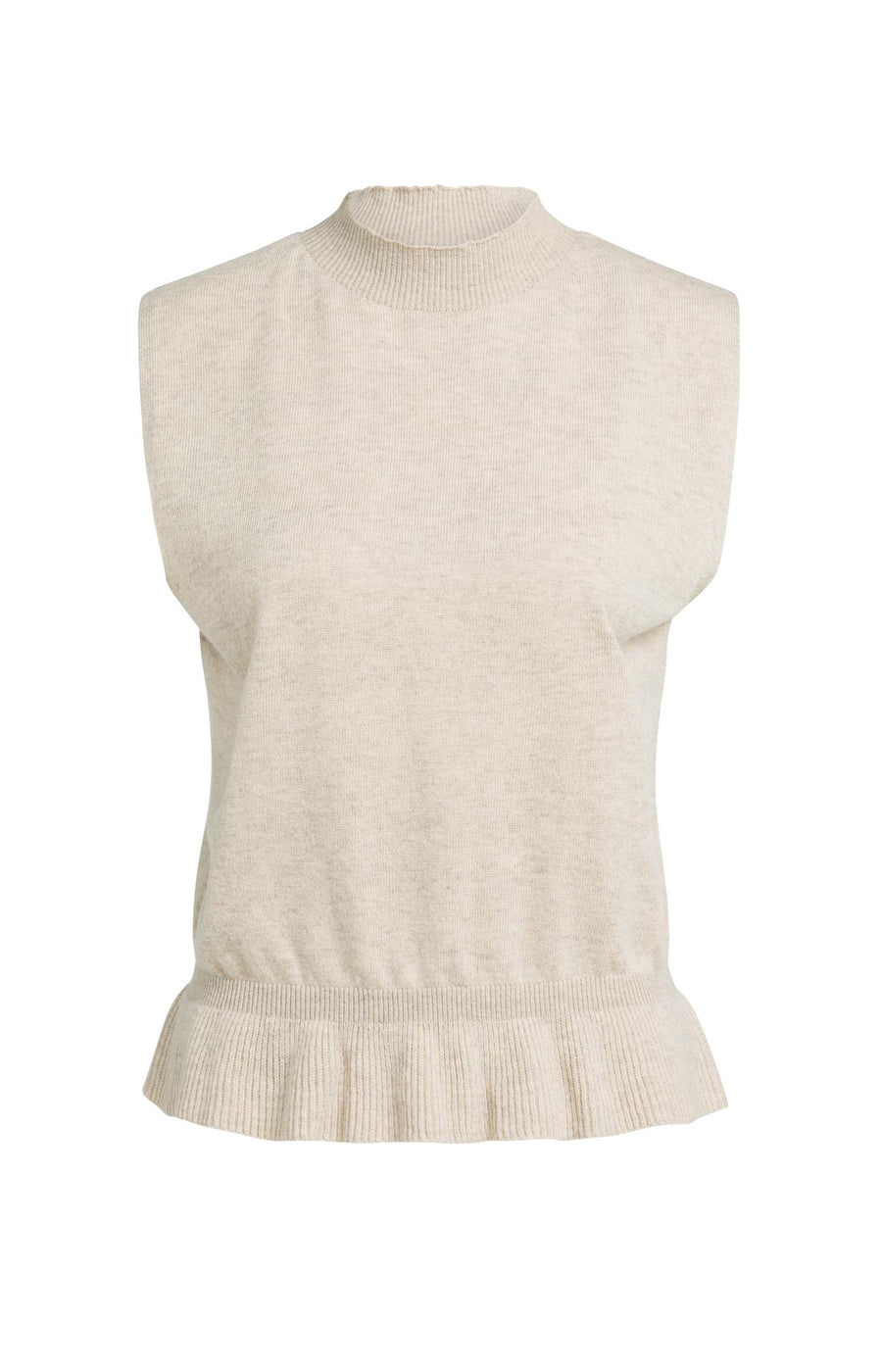 Mouwloze Gebreide Top Met Golvende Ribzoom van YAYA, kleur Light Beige Melange