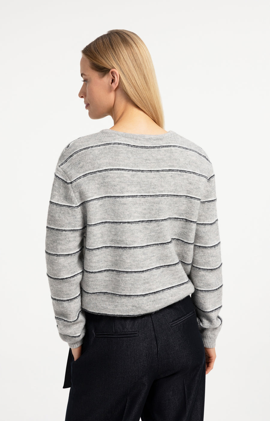 Gestreept Gebreid Vest Met Strikdetail van YAYA, kleur Medium Grey Melange