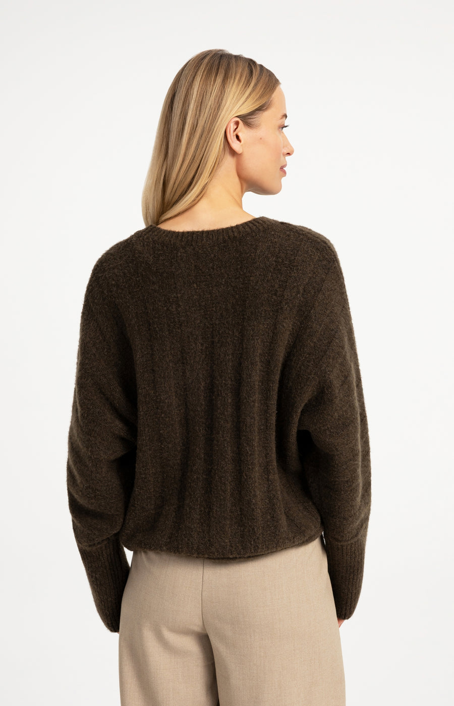 Trui Met Vleermuismouwen En Trekkoord In De Zoom van YAYA, kleur Slate Black  Brown Melange