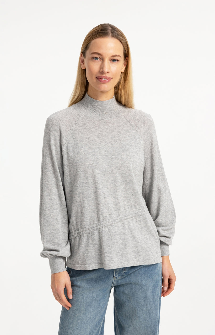 Sweater Met Hoge Hals En Taillekoord van YAYA, kleur Medium Grey Melange
