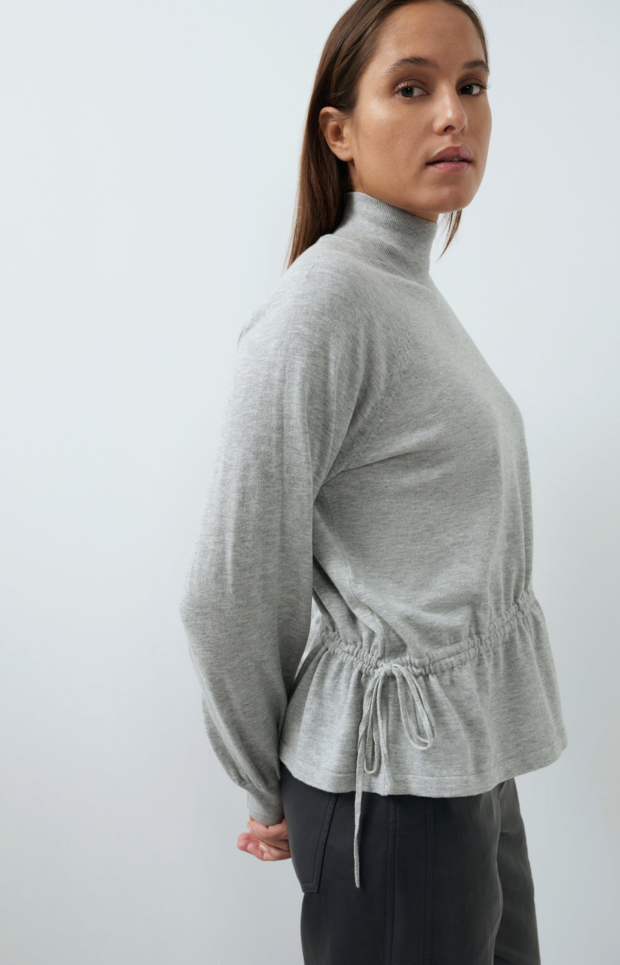 Sweater Met Hoge Hals En Taillekoord van YAYA, kleur Medium Grey Melange