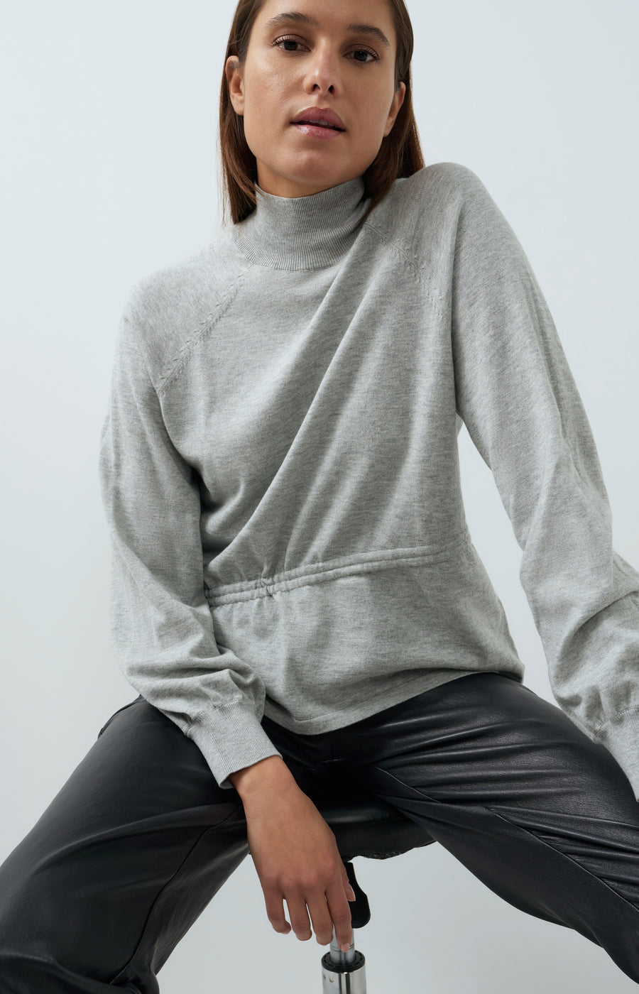 Sweater Met Hoge Hals En Taillekoord van YAYA, kleur Medium Grey Melange