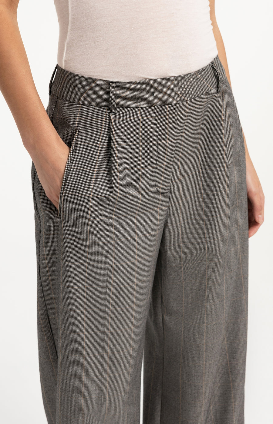 Pantalon Met Ruitdessin En Wijde Pijpen van YAYA, kleur Hole Black Dessin