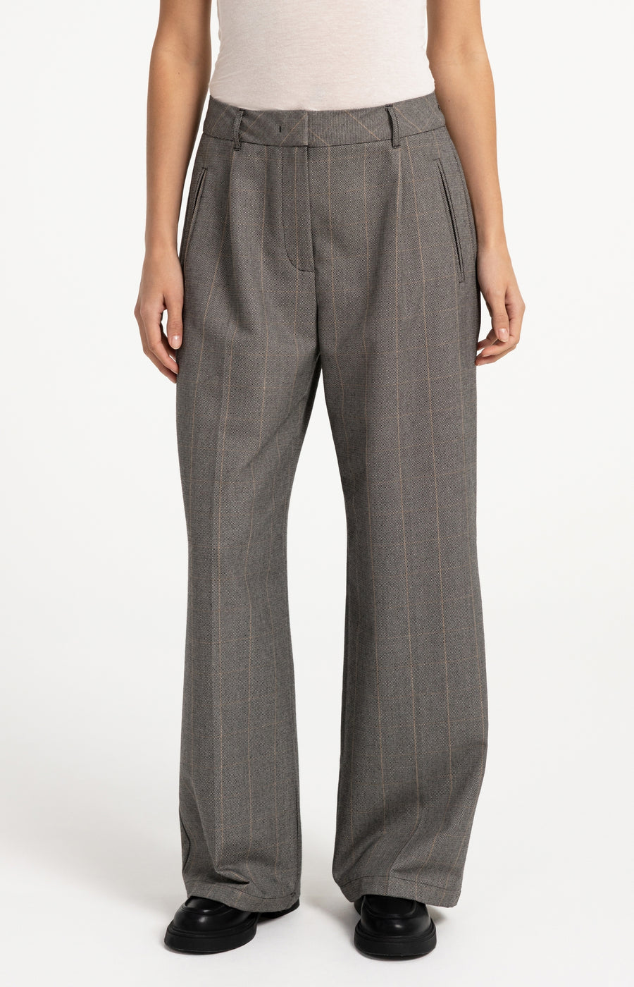 Pantalon Met Ruitdessin En Wijde Pijpen van YAYA, kleur Hole Black Dessin