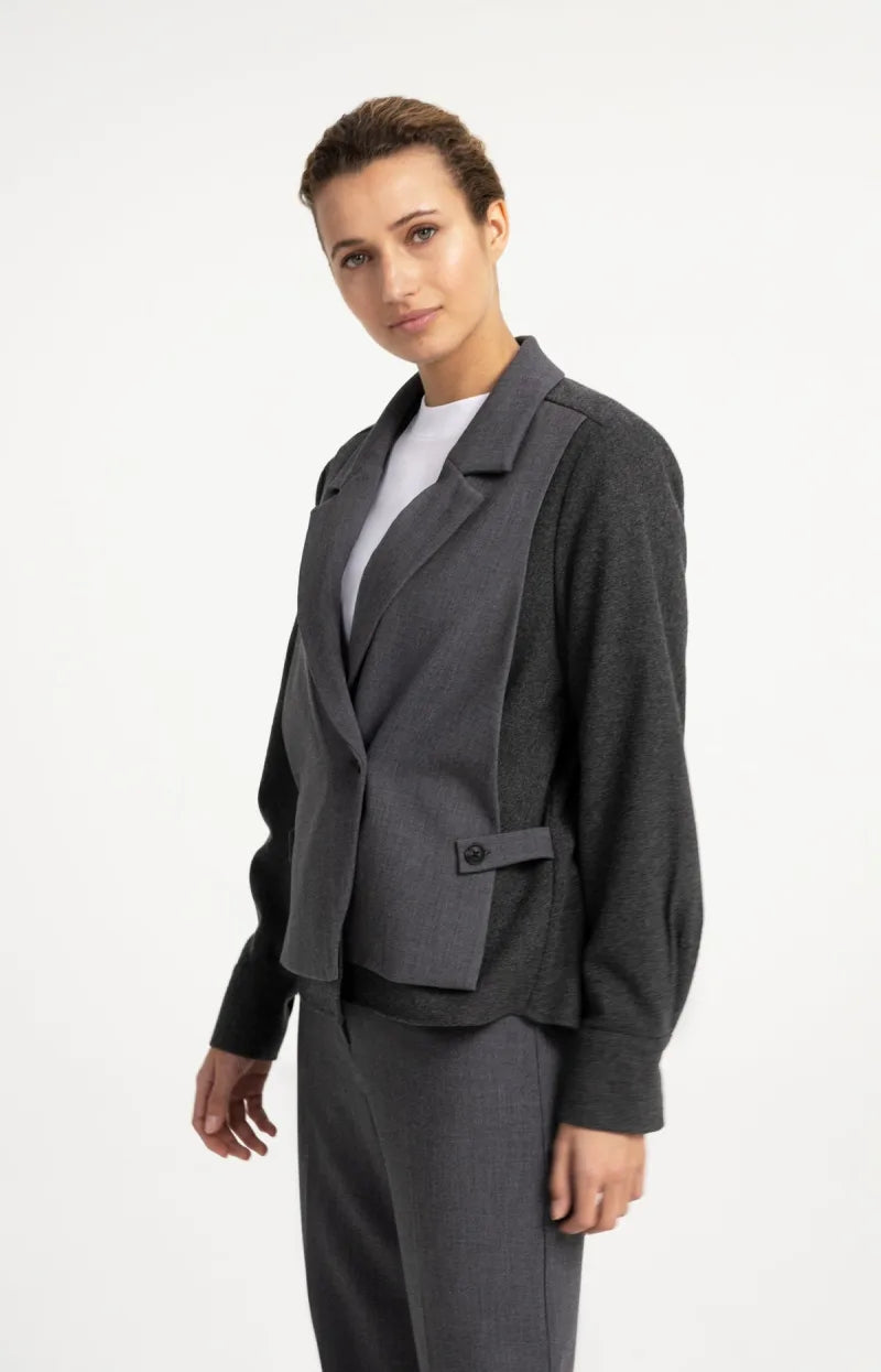 Blazer Met Contrasterende Stof En Losse Pasvorm van YAYA, kleur Anthracite Melange