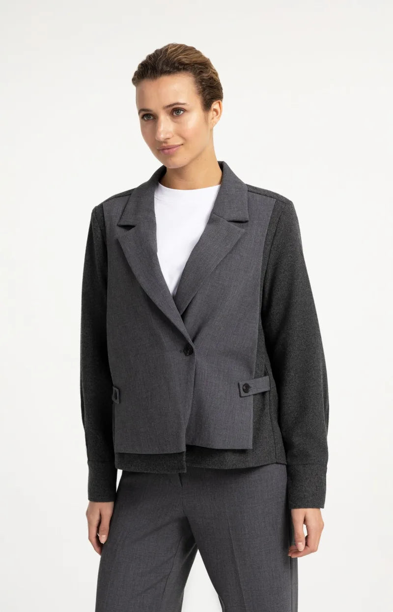 Blazer Met Contrasterende Stof En Losse Pasvorm van YAYA, kleur Anthracite Melange