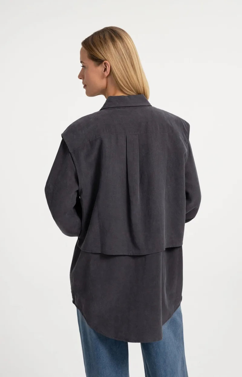 Blouse Met Giletkraag En Plooidetails van YAYA, kleur Hole Black