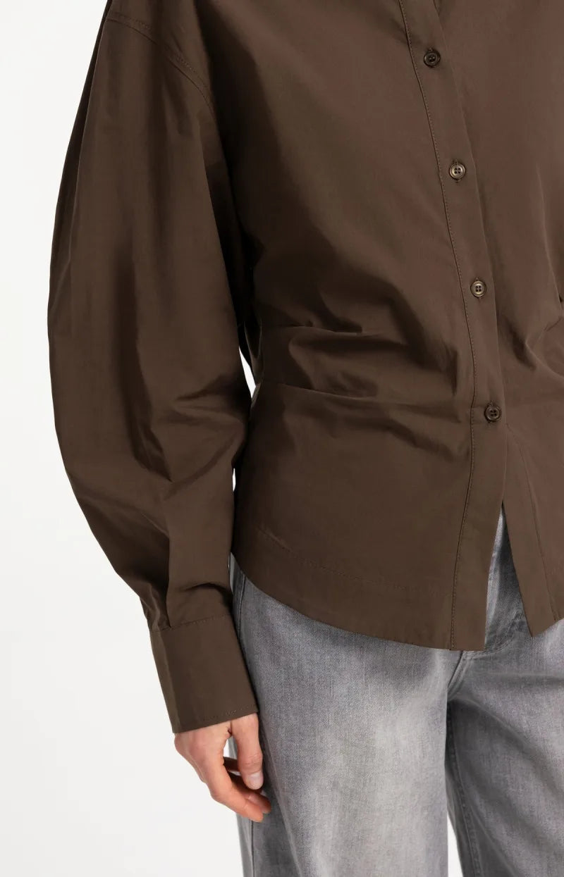 Blouse Met Tailleaccent En Plooidetail van YAYA, kleur Slate Black Brown