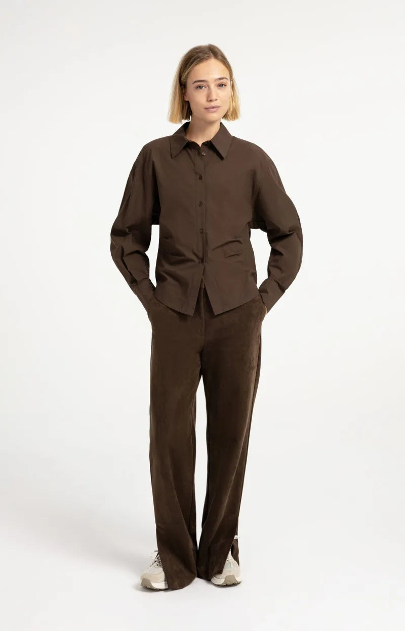 Blouse Met Tailleaccent En Plooidetail van YAYA, kleur Slate Black Brown