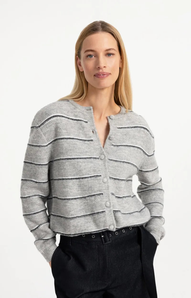 Gestreept Gebreid Vest Met Strikdetail van YAYA, kleur Medium Grey Melange