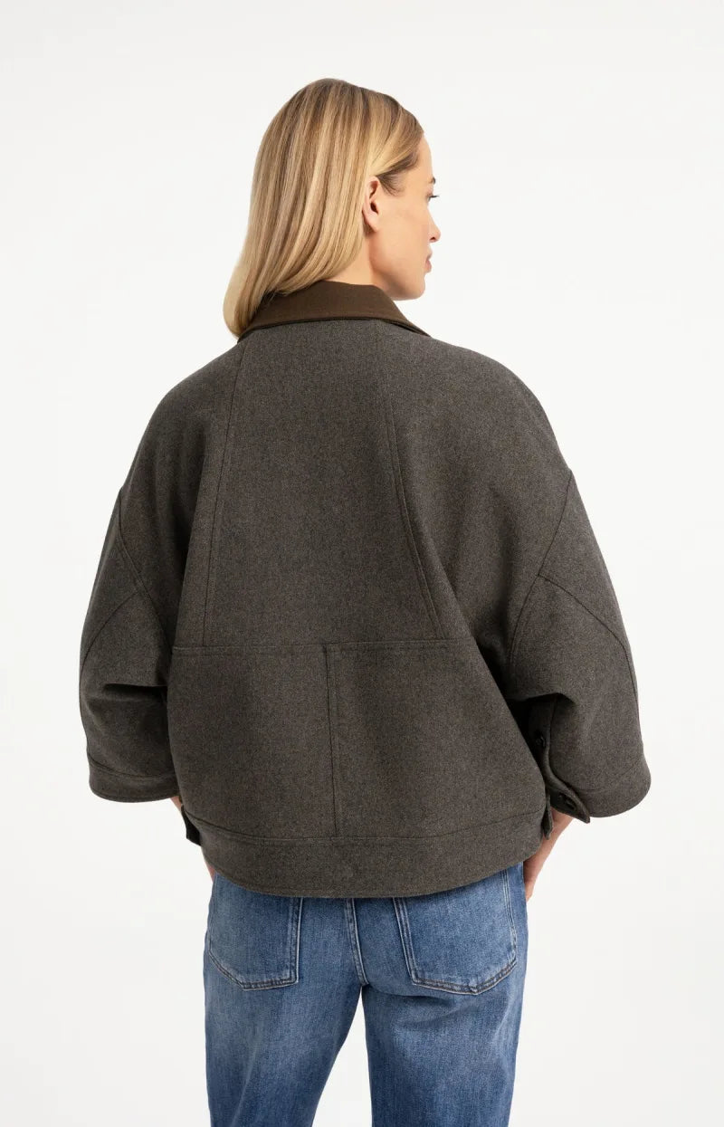 Oversized Wollen Jack Met Contrasterende Kraag van YAYA, kleur Grey Melange