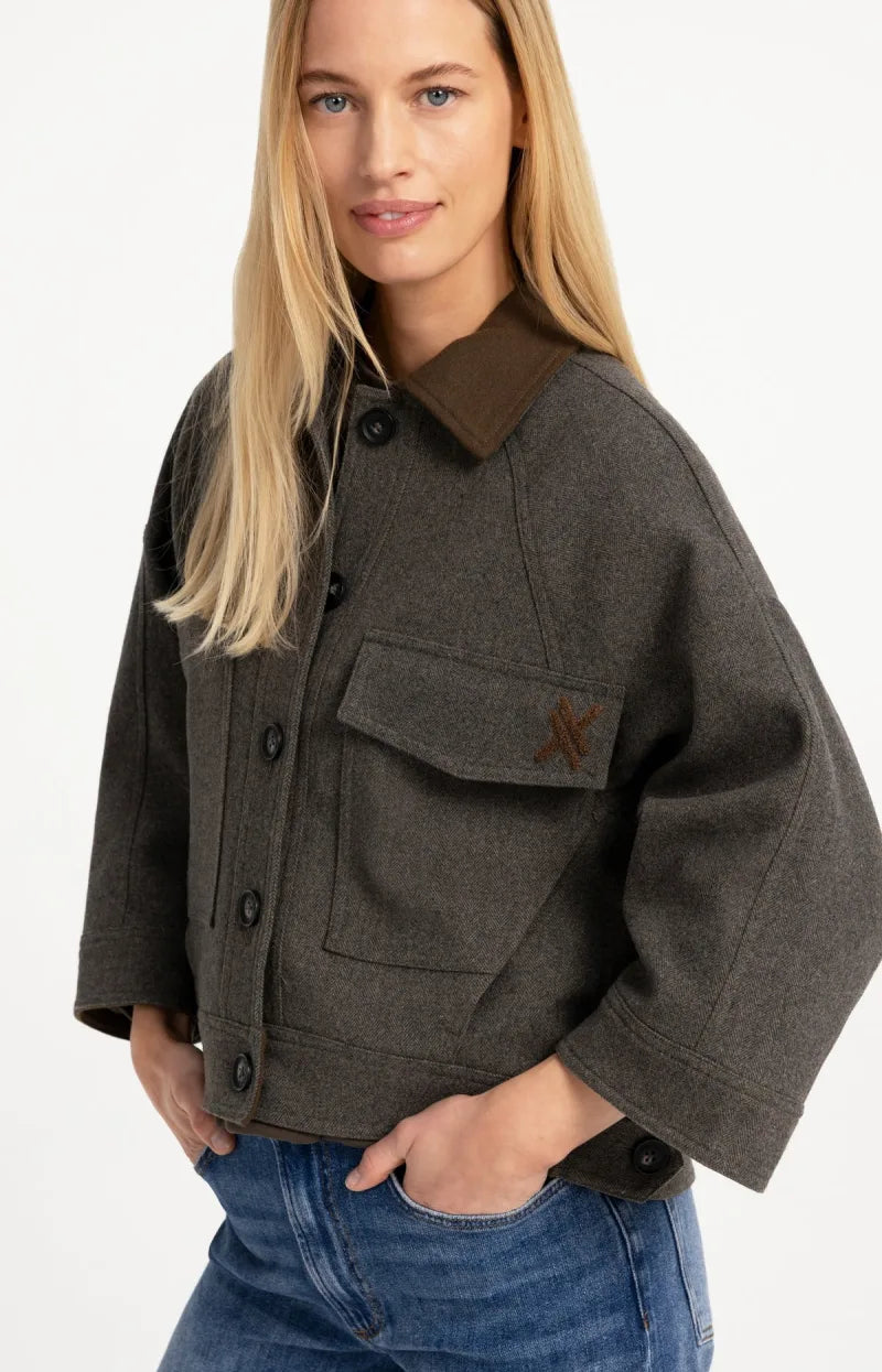 Oversized Wollen Jack Met Contrasterende Kraag van YAYA, kleur Grey Melange