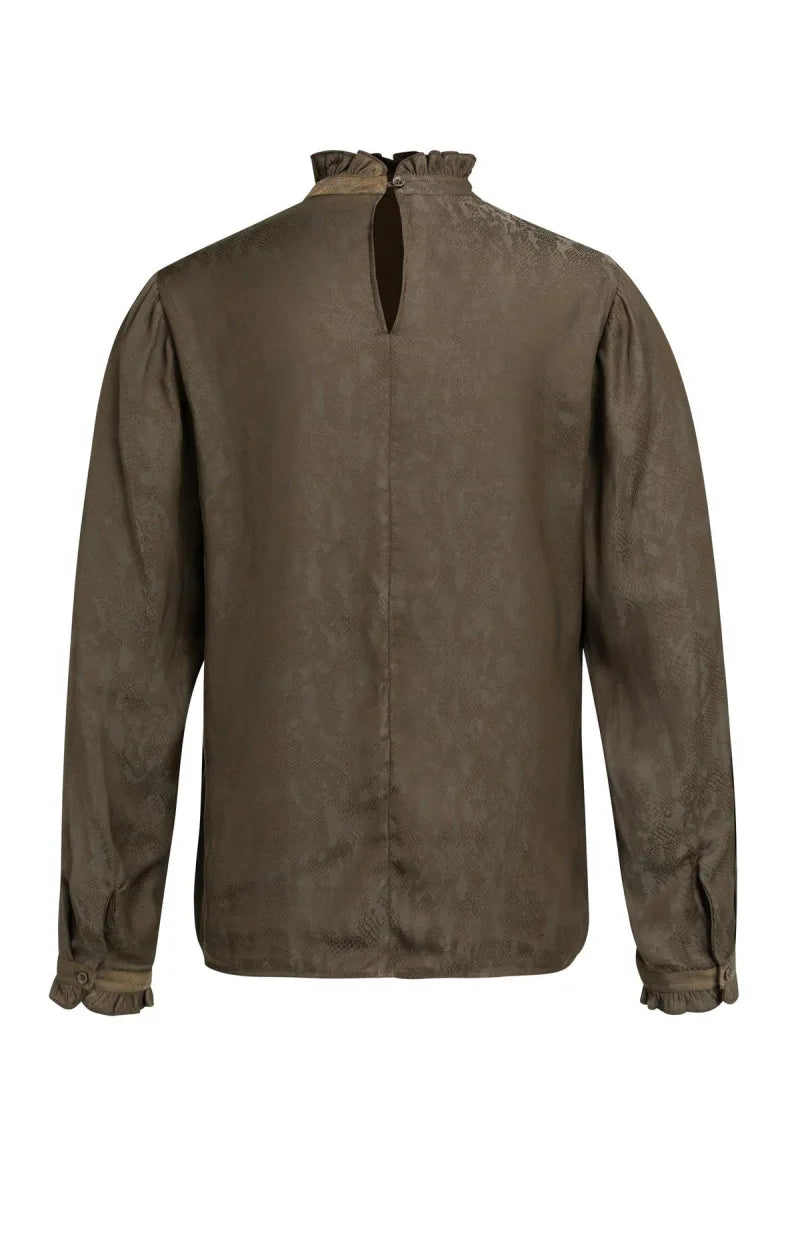 Top Met Ruches En Lange Mouwen van YAYA, kleur Slate Black Brown Dessin