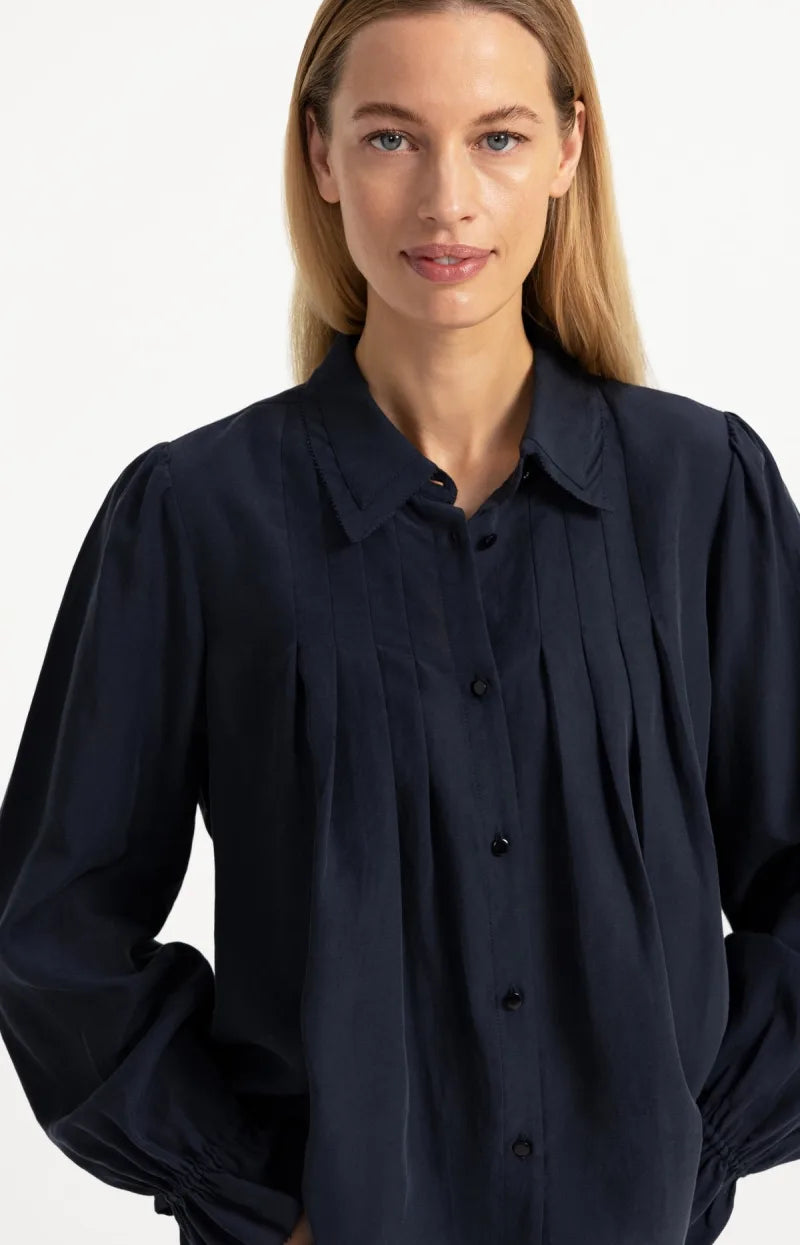 Transparante Blouse Met Plooidetails van YAYA, kleur Cat Black