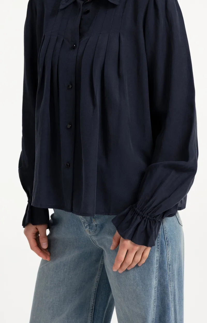 Transparante Blouse Met Plooidetails van YAYA, kleur Cat Black